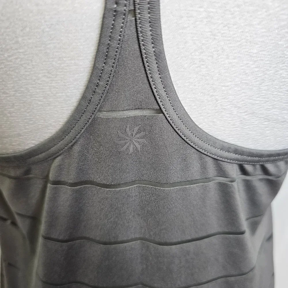 Athleta Gray Stripe Mesh High Neck Chi Racerback Tank Size Small